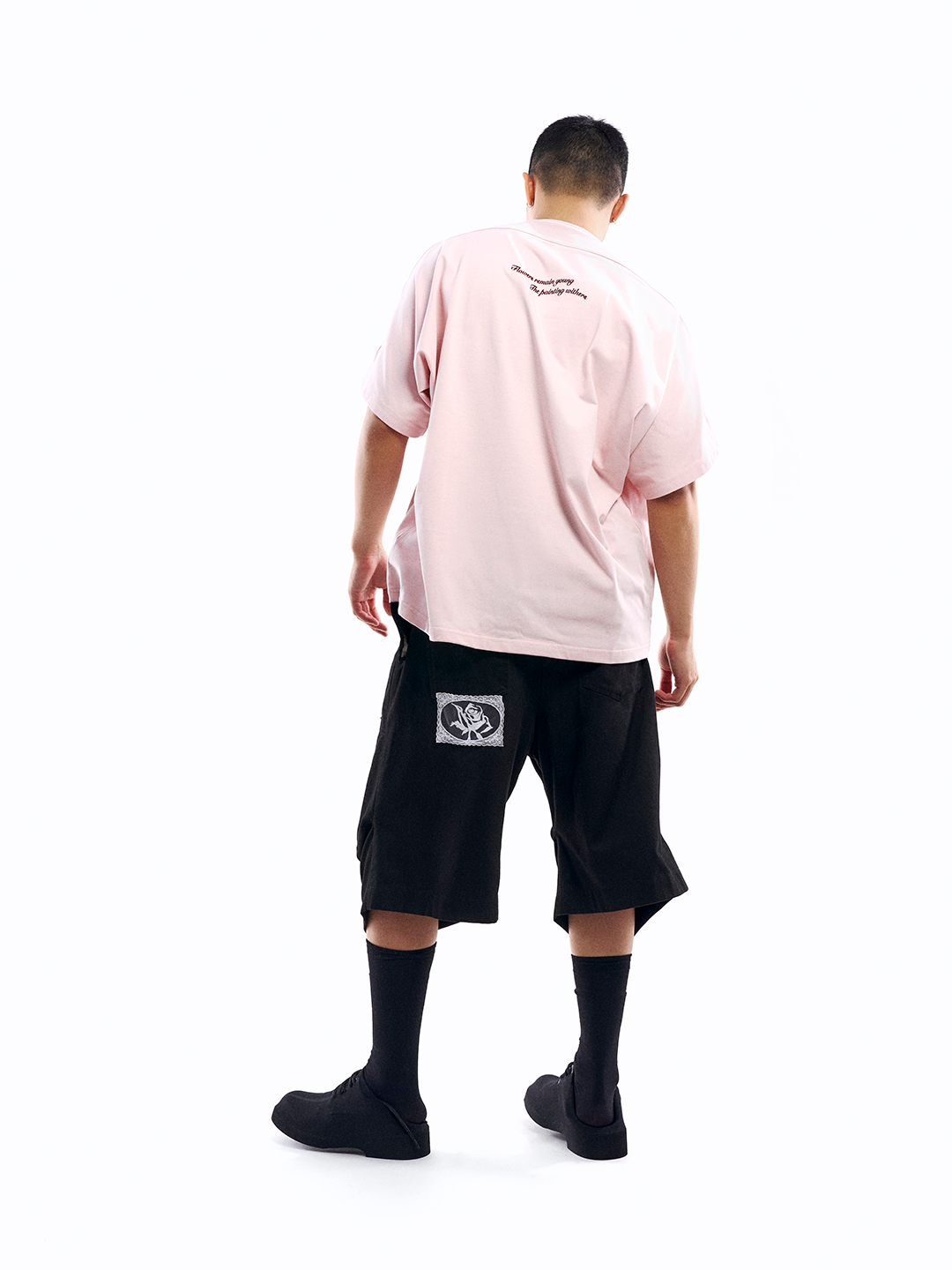 ENCLAVE - LACE-LOOKED EMBROIDERED SHORT-SLEEVE “JUST LIKE T” TEE - Pink
