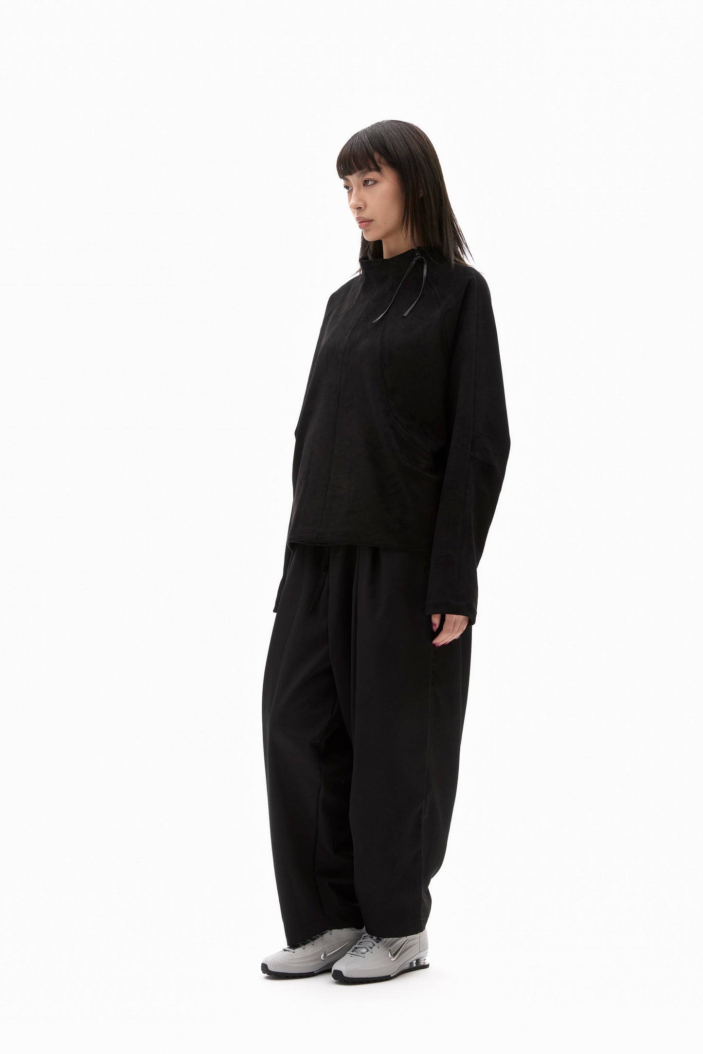 ALLENKO3 - Half-Zip Suede Pullover - Black