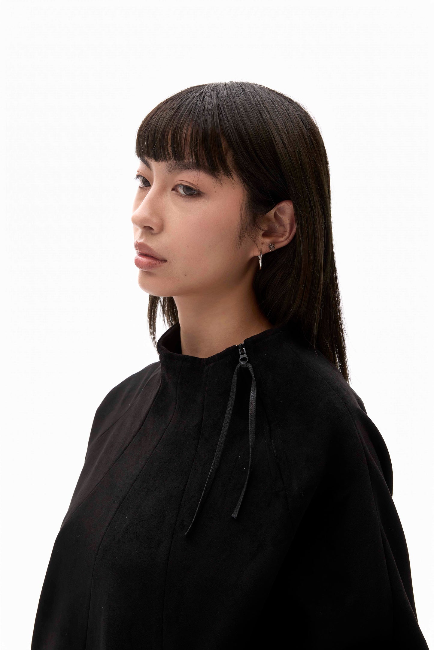 ALLENKO3 - Half-Zip Suede Pullover - Black