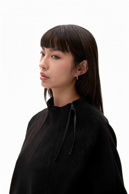 ALLENKO3 - Half-Zip Suede Pullover - Black