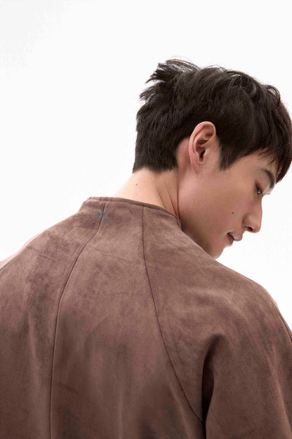 ALLENKO3 - Half-Zip Suede Pullover - Sand
