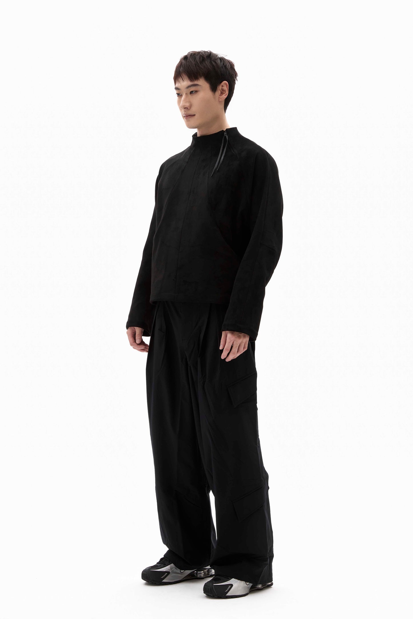 ALLENKO3 - Half-Zip Suede Pullover - Black