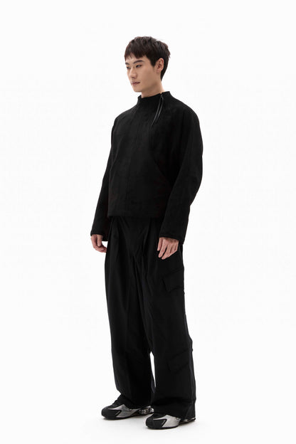ALLENKO3 - Half-Zip Suede Pullover - Black