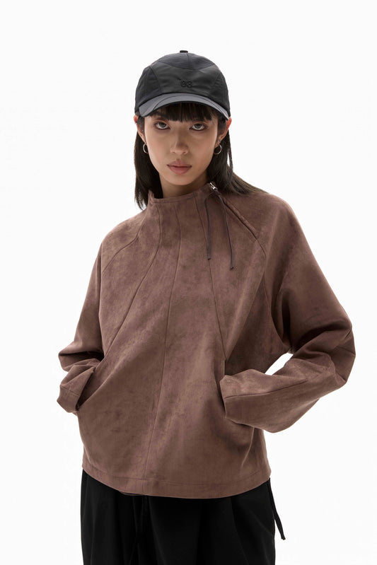 ALLENKO3 - Half-Zip Suede Pullover - Sand
