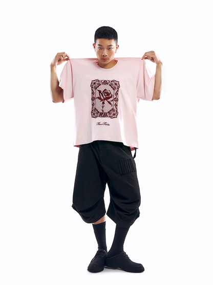 ENCLAVE - LACE-LOOKED EMBROIDERED SHORT-SLEEVE “JUST LIKE T” TEE - Pink