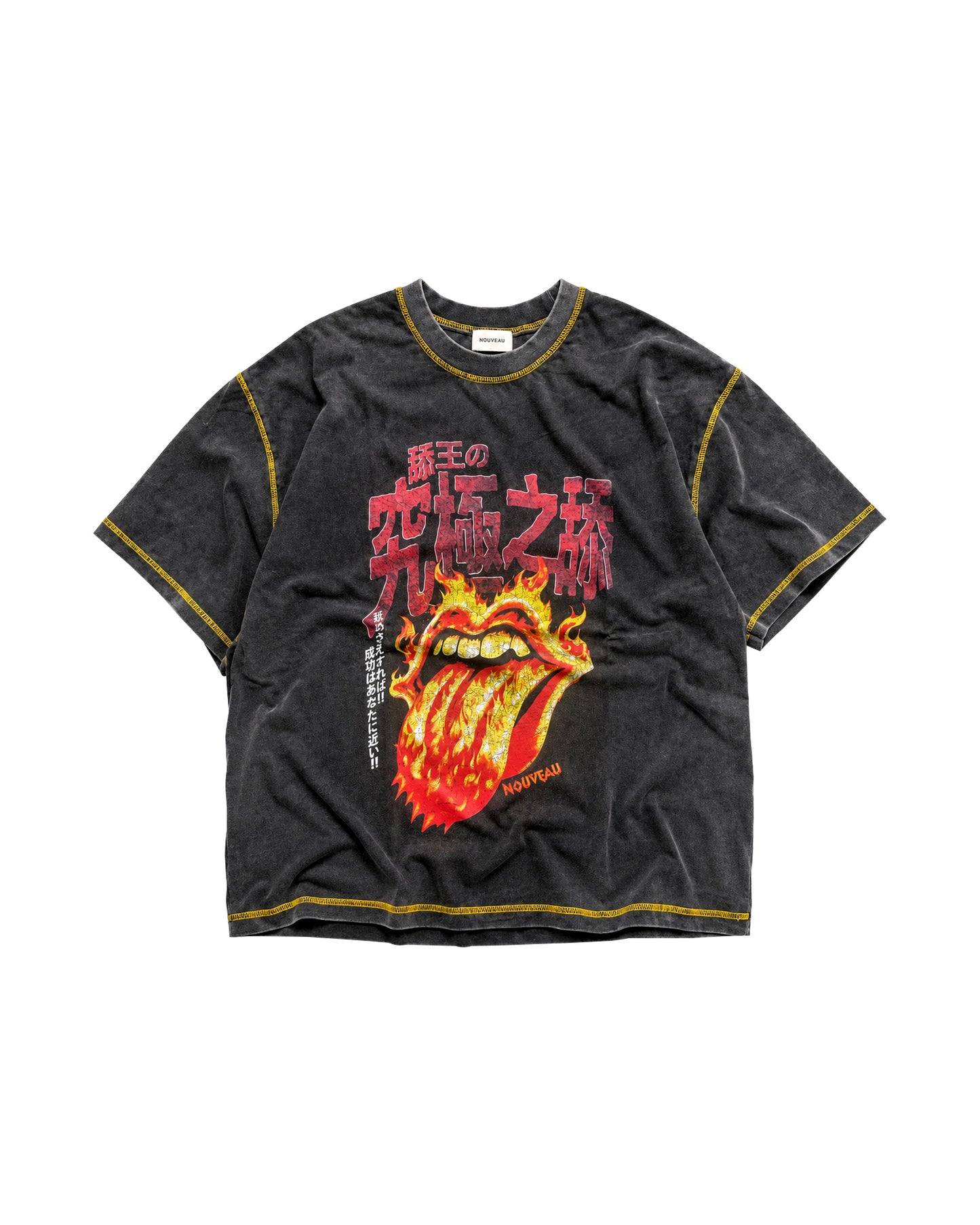 NOVEAU - BOXY ULTIMATE LICKING CONTRAST STITCHING  T-SHIRT IN COTTON JERSEY