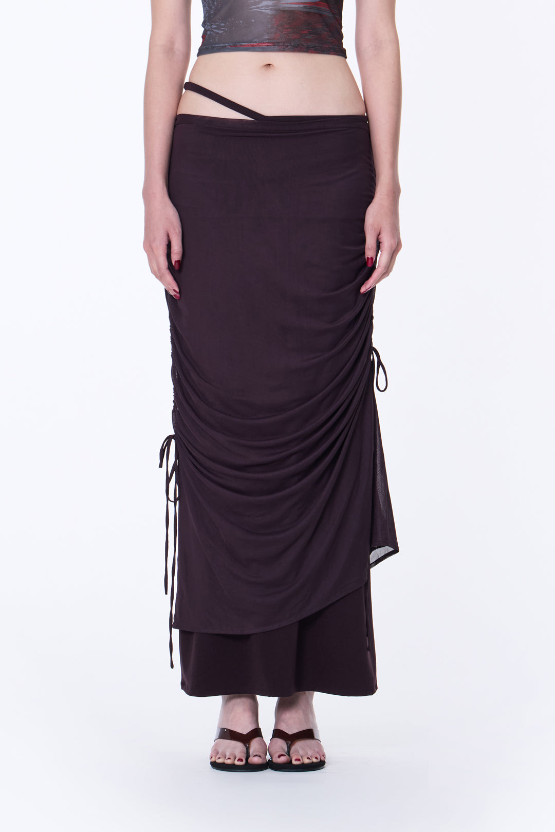 SILVER NINE - 2-Way Detachable Draped Maxi Skirt - Dark Purple