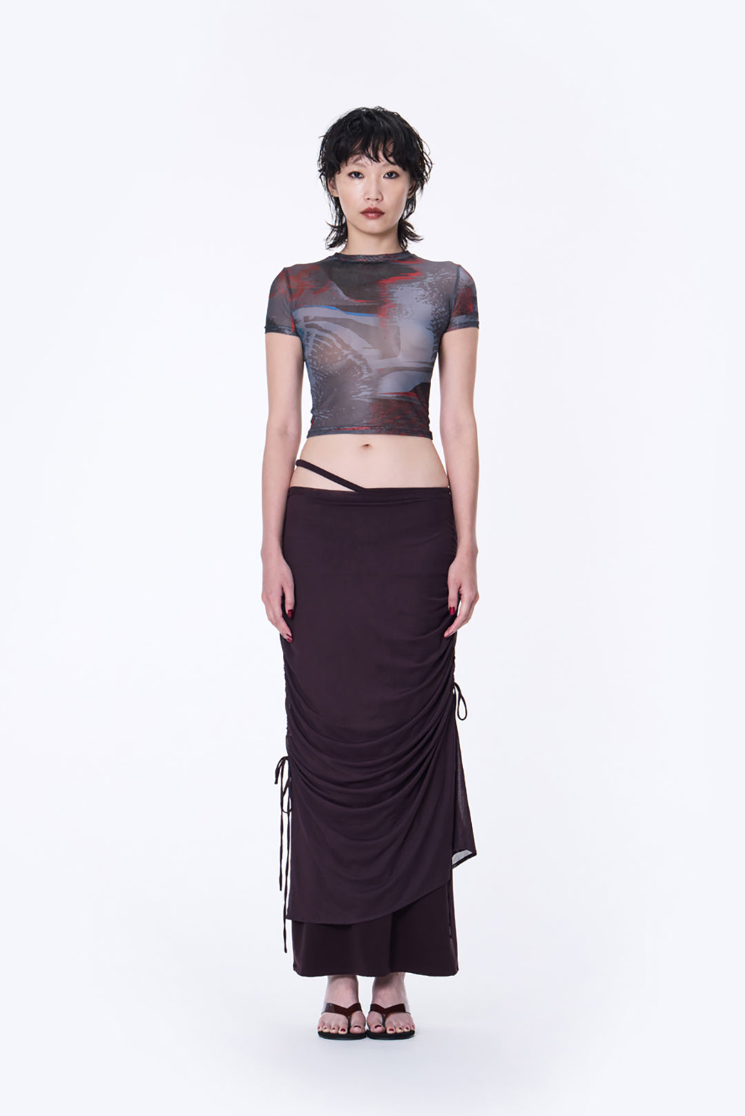 SILVER NINE - 2-Way Detachable Draped Maxi Skirt - Dark Purple
