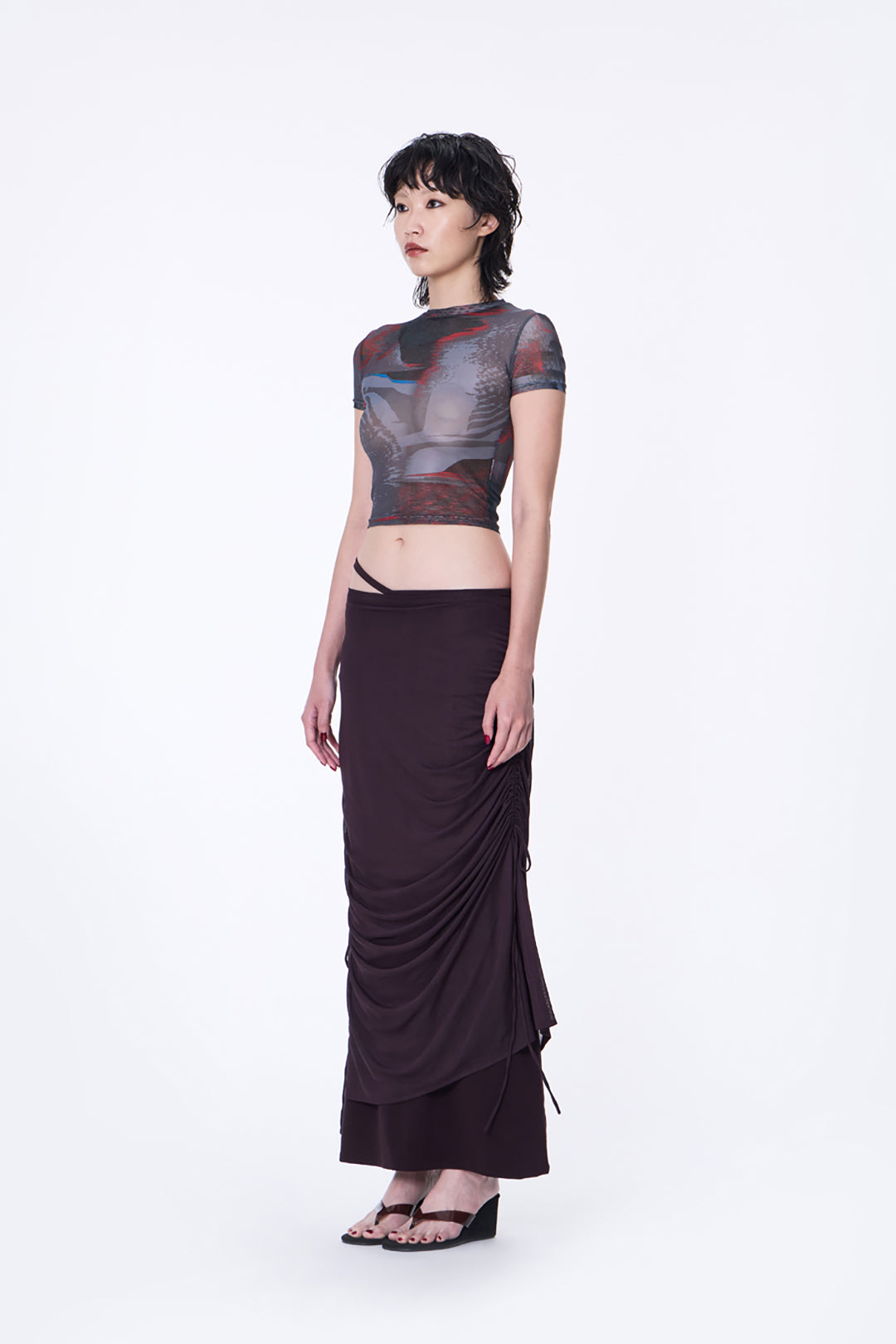 SILVER NINE - 2-Way Detachable Draped Maxi Skirt - Dark Purple