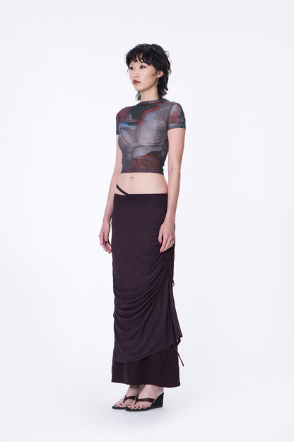 SILVER NINE - 2-Way Detachable Draped Maxi Skirt - Dark Purple