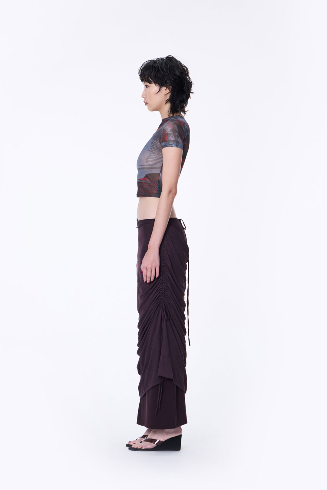 SILVER NINE - 2-Way Detachable Draped Maxi Skirt - Dark Purple