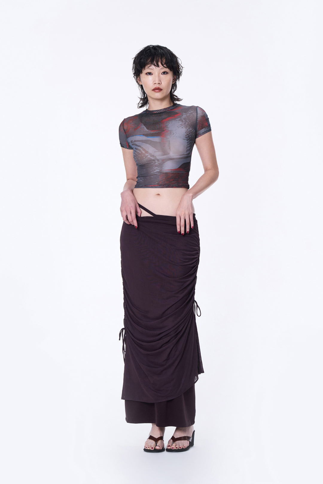 SILVER NINE - Fragments Print Top - Brown