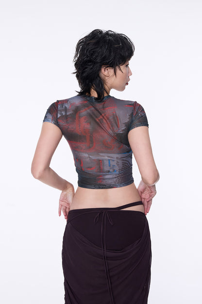 SILVER NINE - Fragments Print Top - Brown