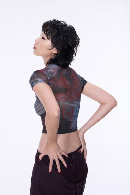 SILVER NINE - Fragments Print Top - Brown