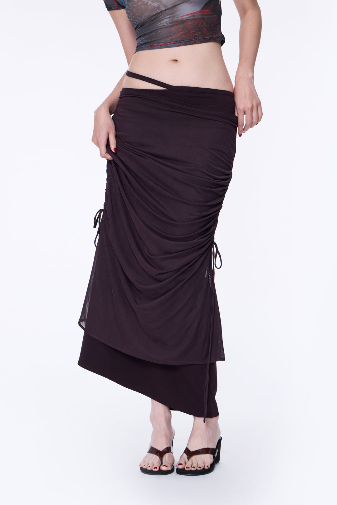 SILVER NINE - 2-Way Detachable Draped Maxi Skirt - Dark Purple