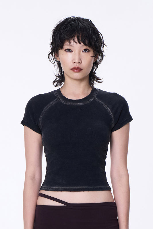 SILVER NINE - Washed Open-Back logo Top - Black