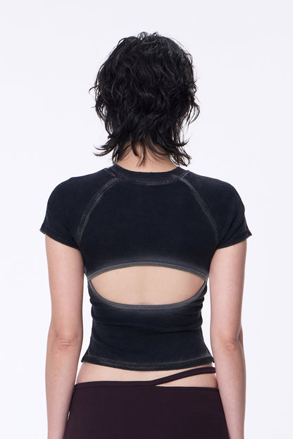 SILVER NINE - Washed Open-Back logo Top - Black