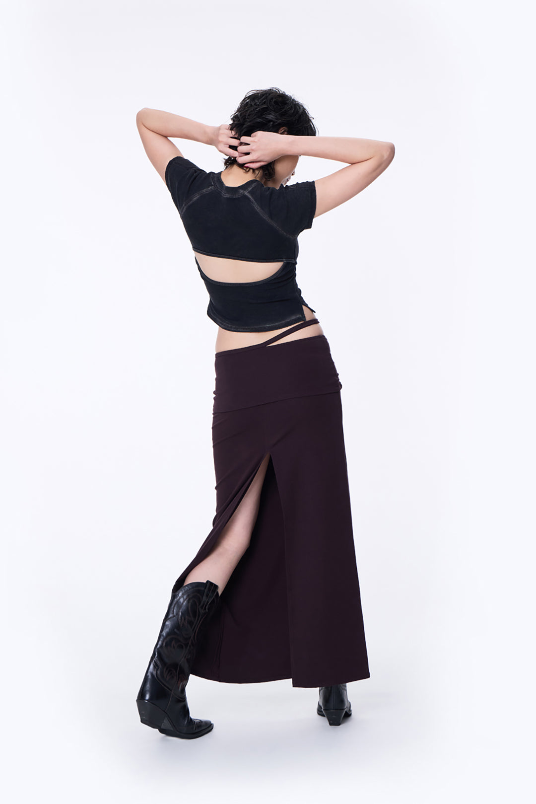 SILVER NINE - 2-Way Detachable Draped Maxi Skirt - Dark Purple