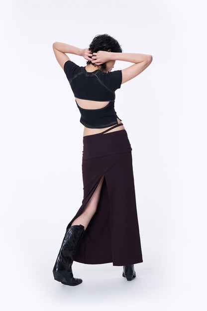 SILVER NINE - 2-Way Detachable Draped Maxi Skirt - Dark Purple