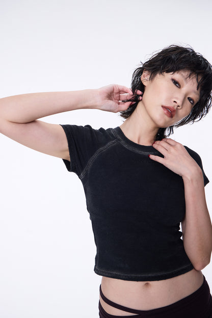 SILVER NINE - Washed Open-Back logo Top - Black