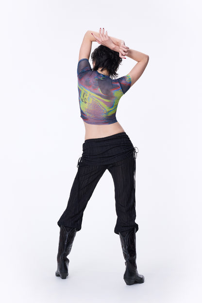 SILVER NINE - Sheer Gathered Panel Flare Pants