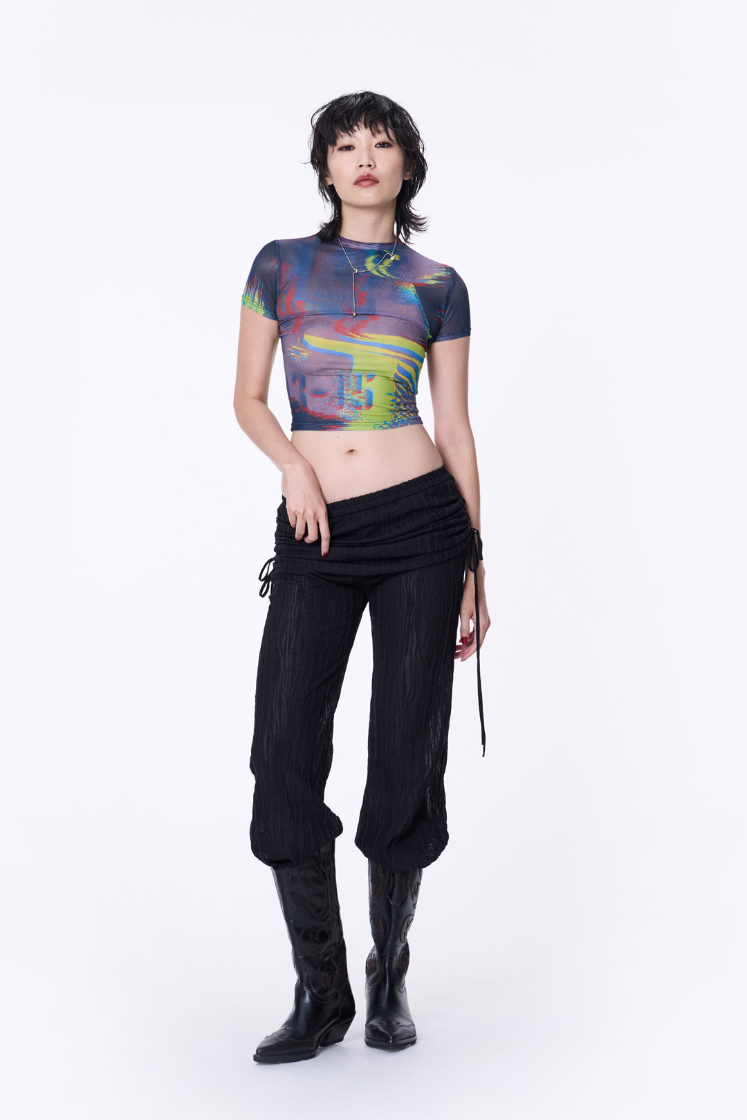 SILVER NINE - Sheer Gathered Panel Flare Pants