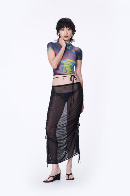 SILVER NINE - 2-Way Detachable Draped Maxi Skirt - Black