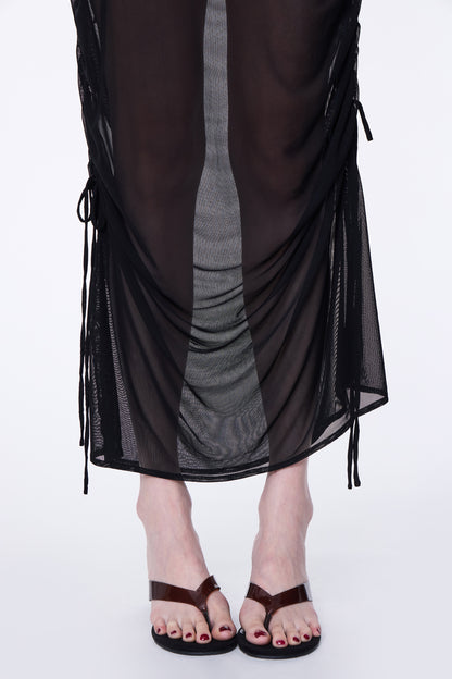 SILVER NINE - 2-Way Detachable Draped Maxi Skirt - Black
