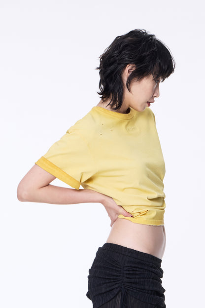 SILVER NINE - Cropped Dyed Logo Tee - Yellow