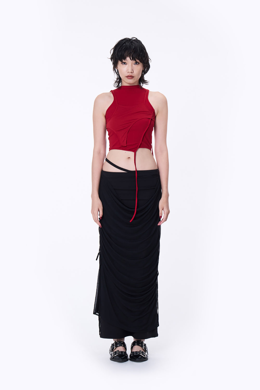 SILVER NINE - 2-Way Detachable Draped Maxi Skirt - Black
