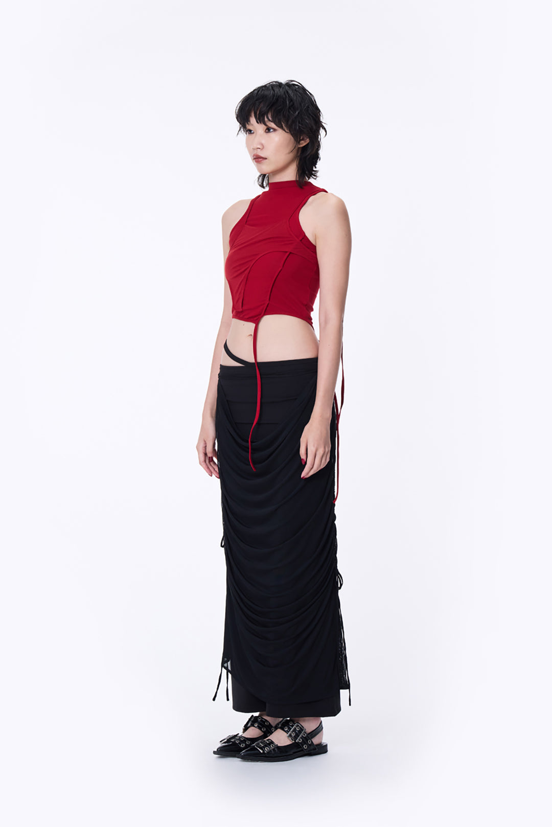 SILVER NINE - 2-Way Detachable Draped Maxi Skirt - Black