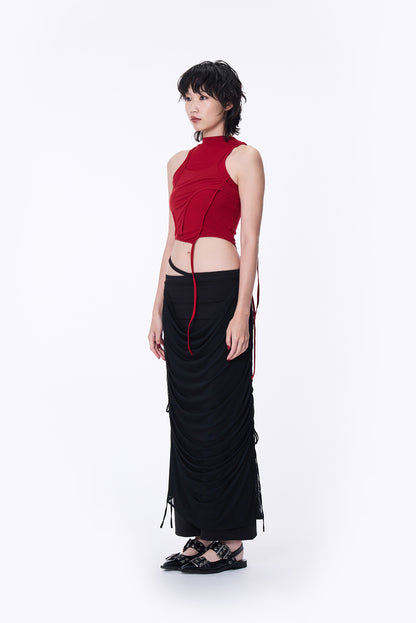 SILVER NINE - 2-Way Detachable Draped Maxi Skirt - Black