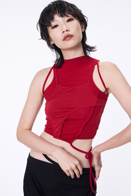 SILVER NINE - Double-Layer Sleeveless Top - Red