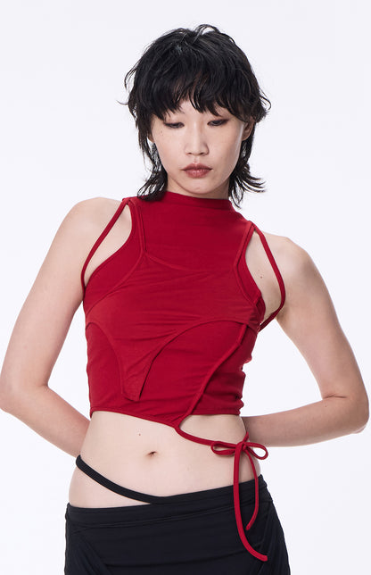 SILVER NINE - Double-Layer Sleeveless Top - Red