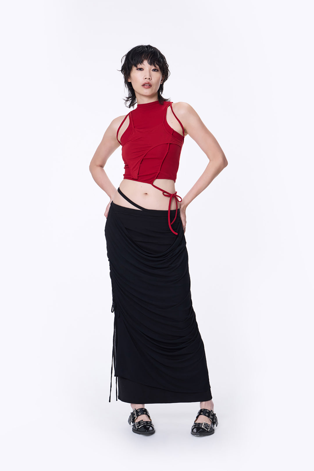 SILVER NINE - 2-Way Detachable Draped Maxi Skirt - Black