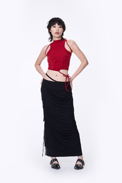 SILVER NINE - 2-Way Detachable Draped Maxi Skirt - Black