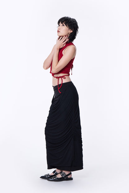 SILVER NINE - 2-Way Detachable Draped Maxi Skirt - Black