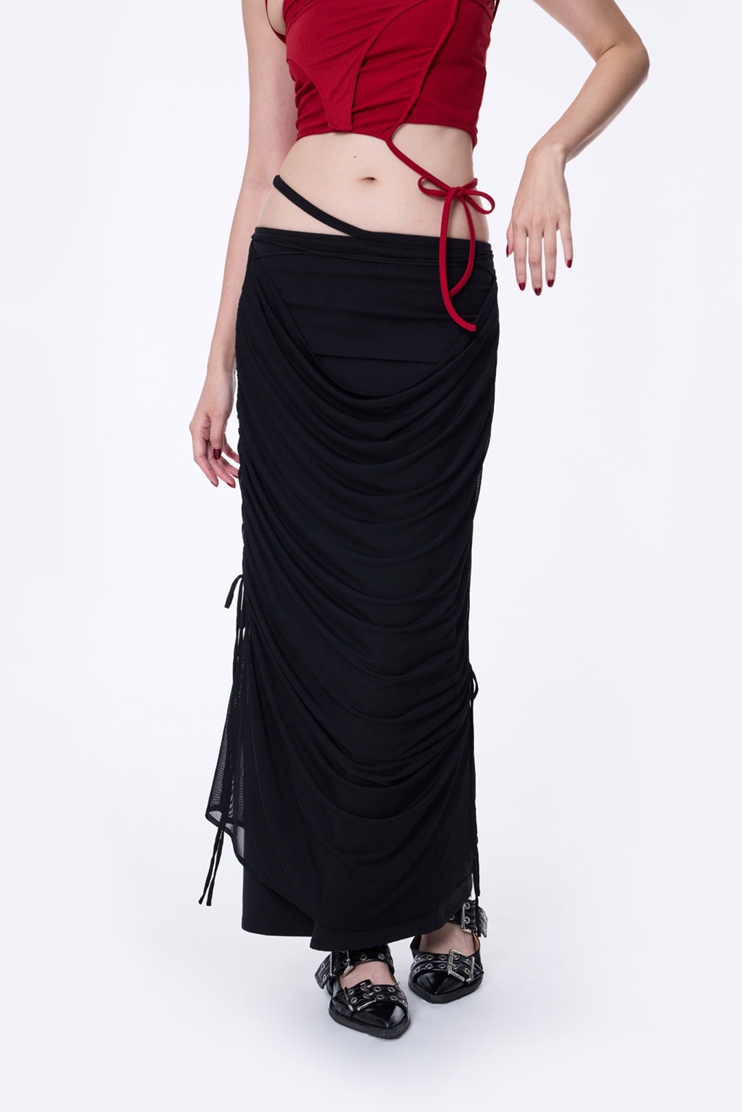 SILVER NINE - 2-Way Detachable Draped Maxi Skirt - Black