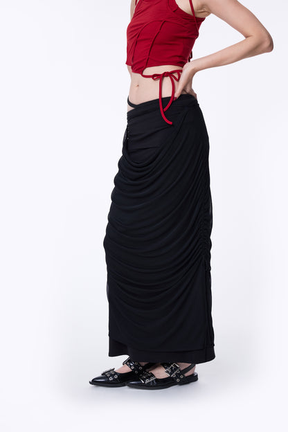 SILVER NINE - 2-Way Detachable Draped Maxi Skirt - Black