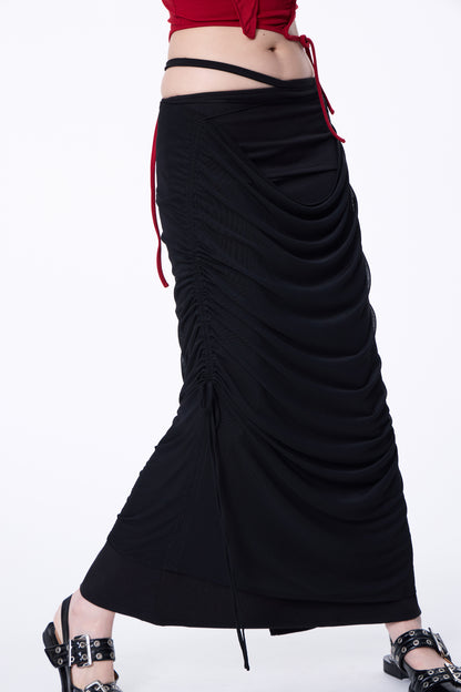 SILVER NINE - 2-Way Detachable Draped Maxi Skirt - Black
