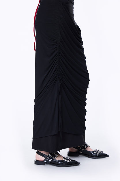 SILVER NINE - 2-Way Detachable Draped Maxi Skirt - Black