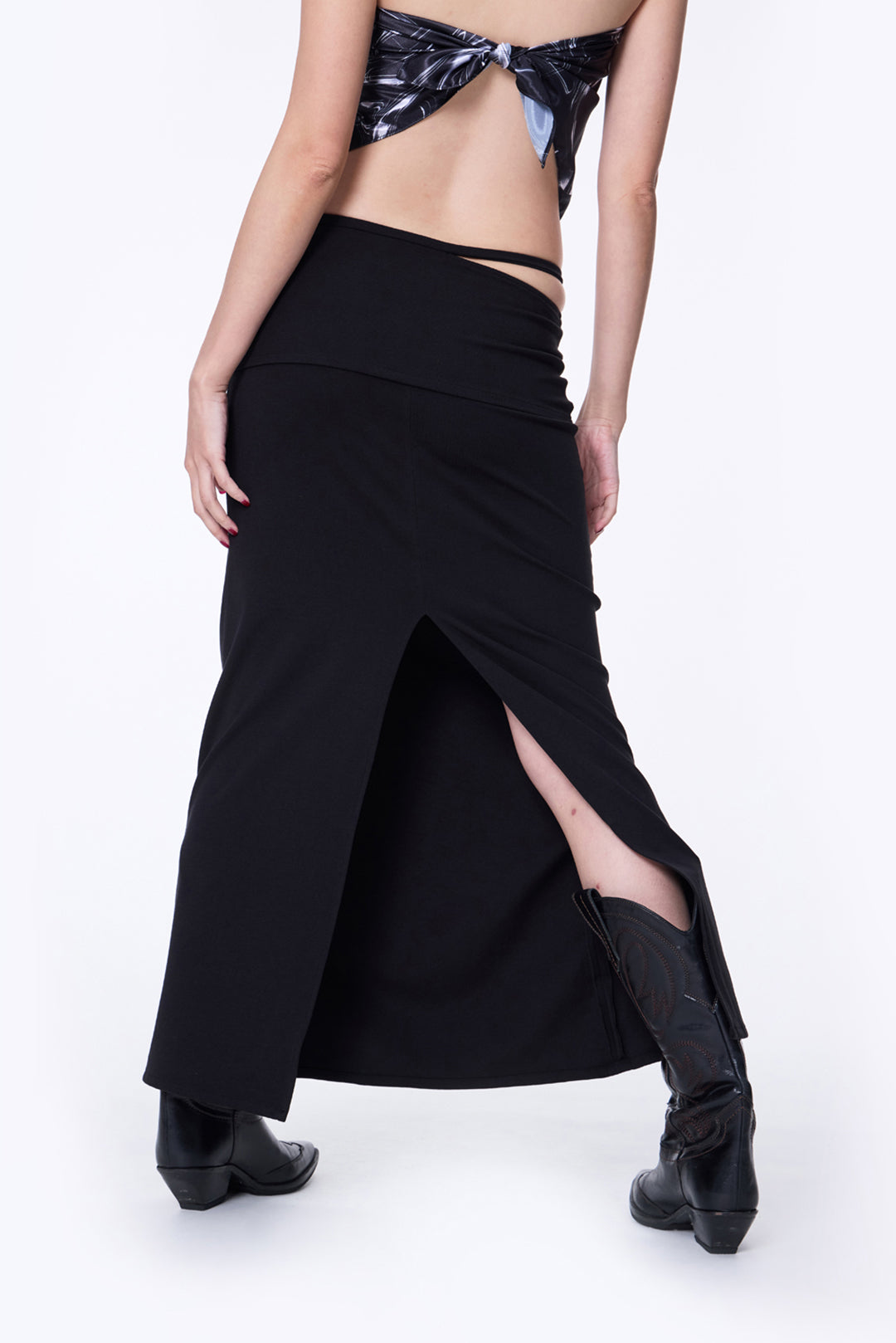SILVER NINE - 2-Way Detachable Draped Maxi Skirt - Black