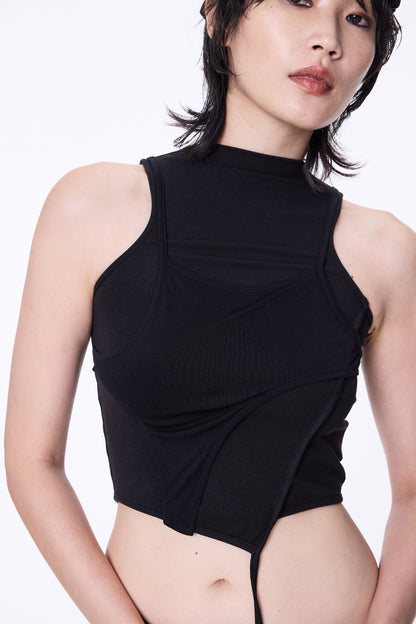 SILVER NINE - Double-Layer Sleeveless Top - Black