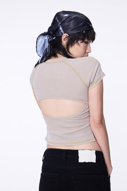 SILVER NINE - Washed Open-Back logo Top - Camel