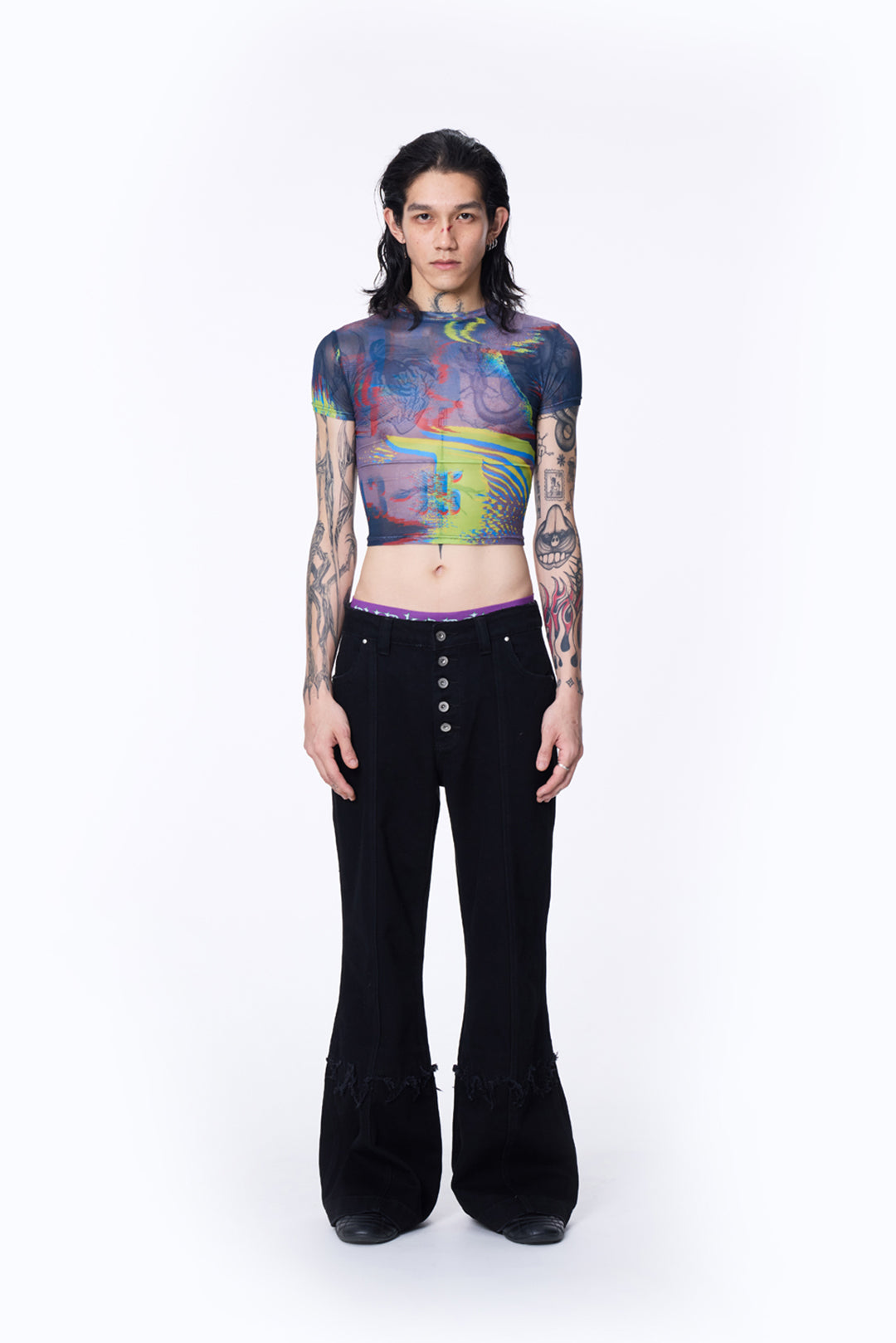 SILVER NINE - Small Flame Denim Flare Pants