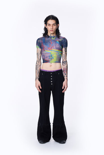 SILVER NINE - Small Flame Denim Flare Pants