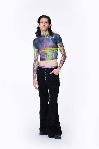 SILVER NINE - Small Flame Denim Flare Pants