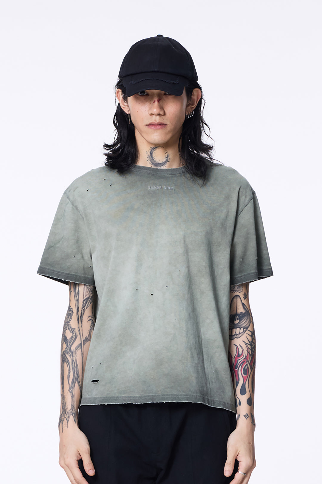 SILVER NINE - Cropped Dyed Logo Tee - Ripe Olive