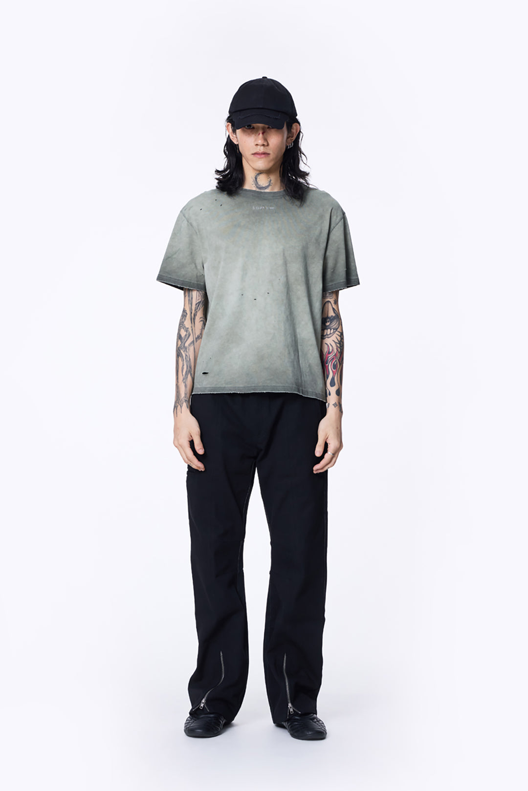 SILVER NINE - Cropped Dyed Logo Tee - Ripe Olive
