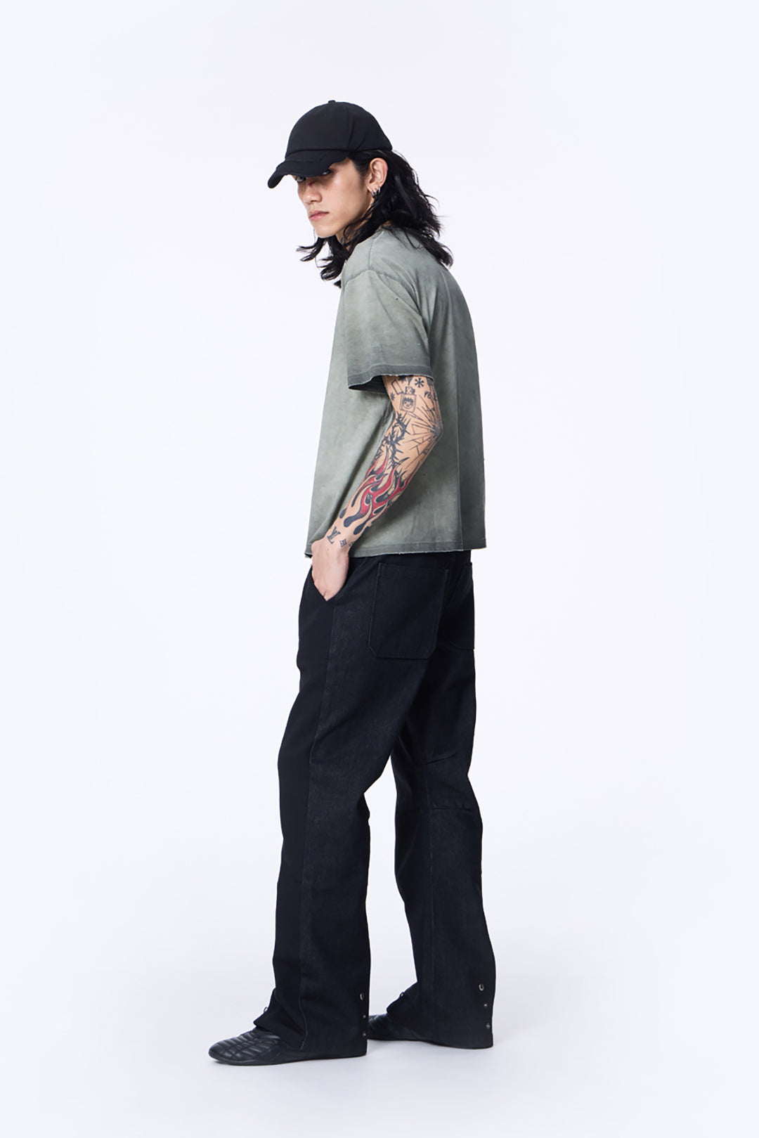 SILVER NINE - Cropped Dyed Logo Tee - Ripe Olive